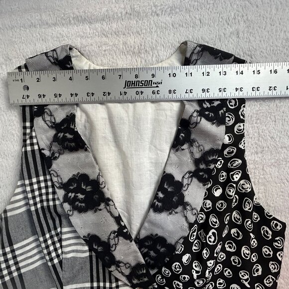 Women's Patchwork Pattern Shawl Collar Vest Black Gray Double-Breasted Casual - Picture 3 of 6